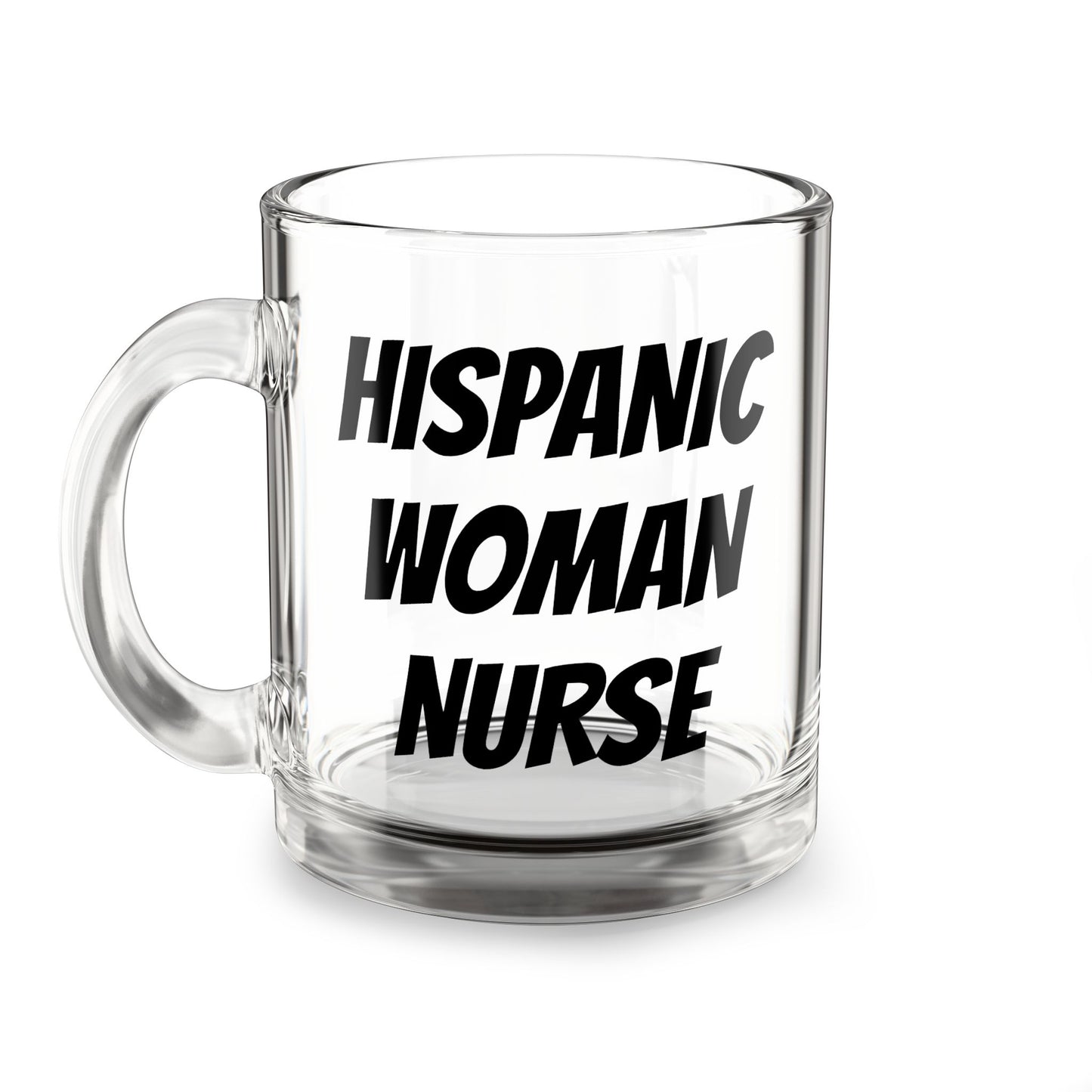 Hispanic Woman Nurse Glass Mug – 10oz Clear Coffee Cup for Healthcare Heroes