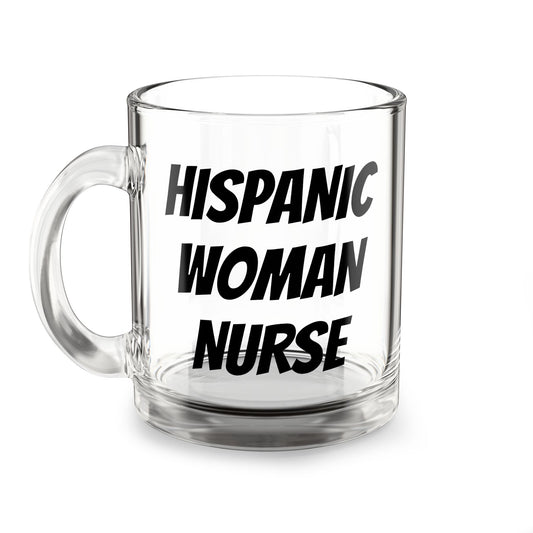 Hispanic Woman Nurse Glass Mug – 10oz Clear Coffee Cup for Healthcare Heroes