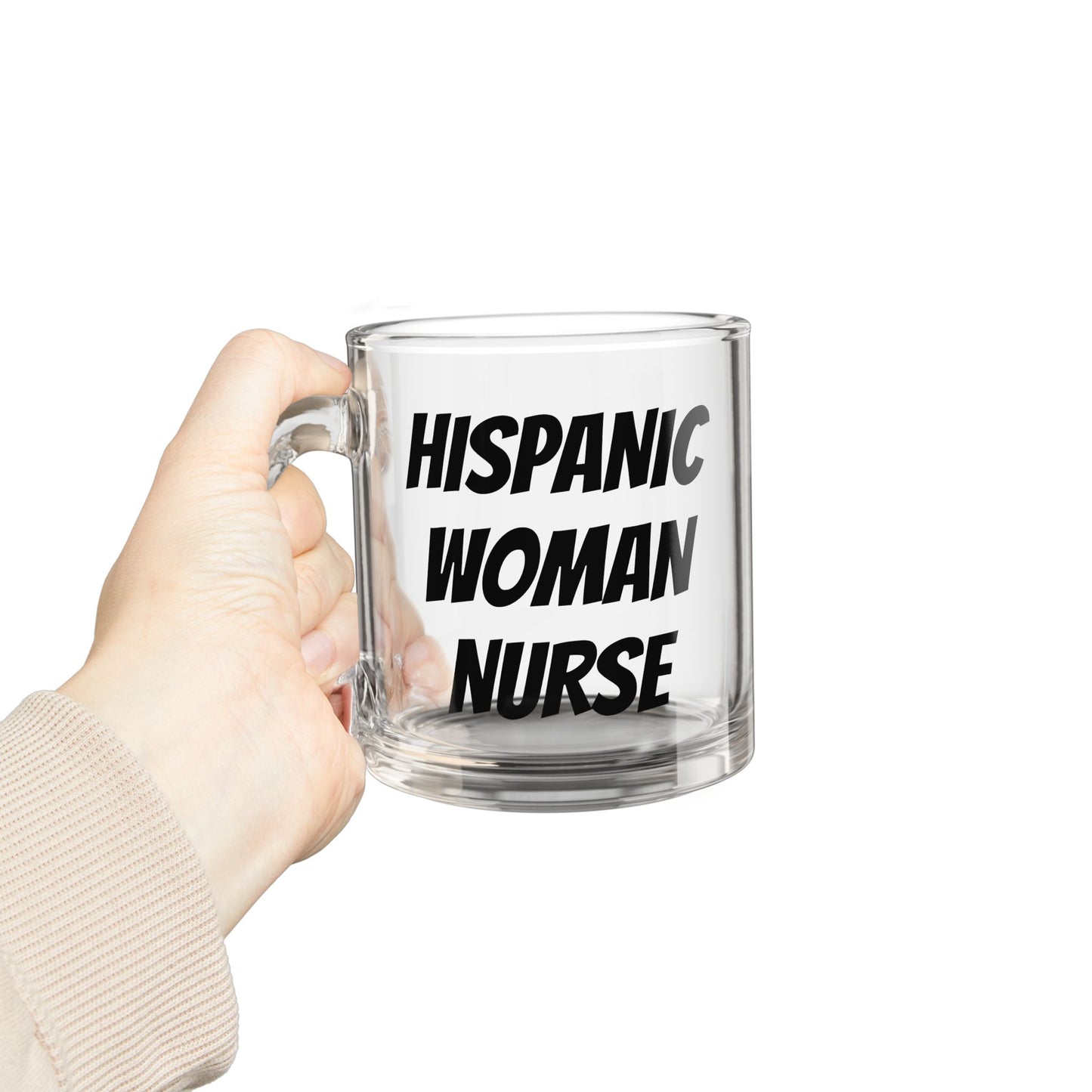 Hispanic Woman Nurse Glass Mug – 10oz Clear Coffee Cup for Healthcare Heroes