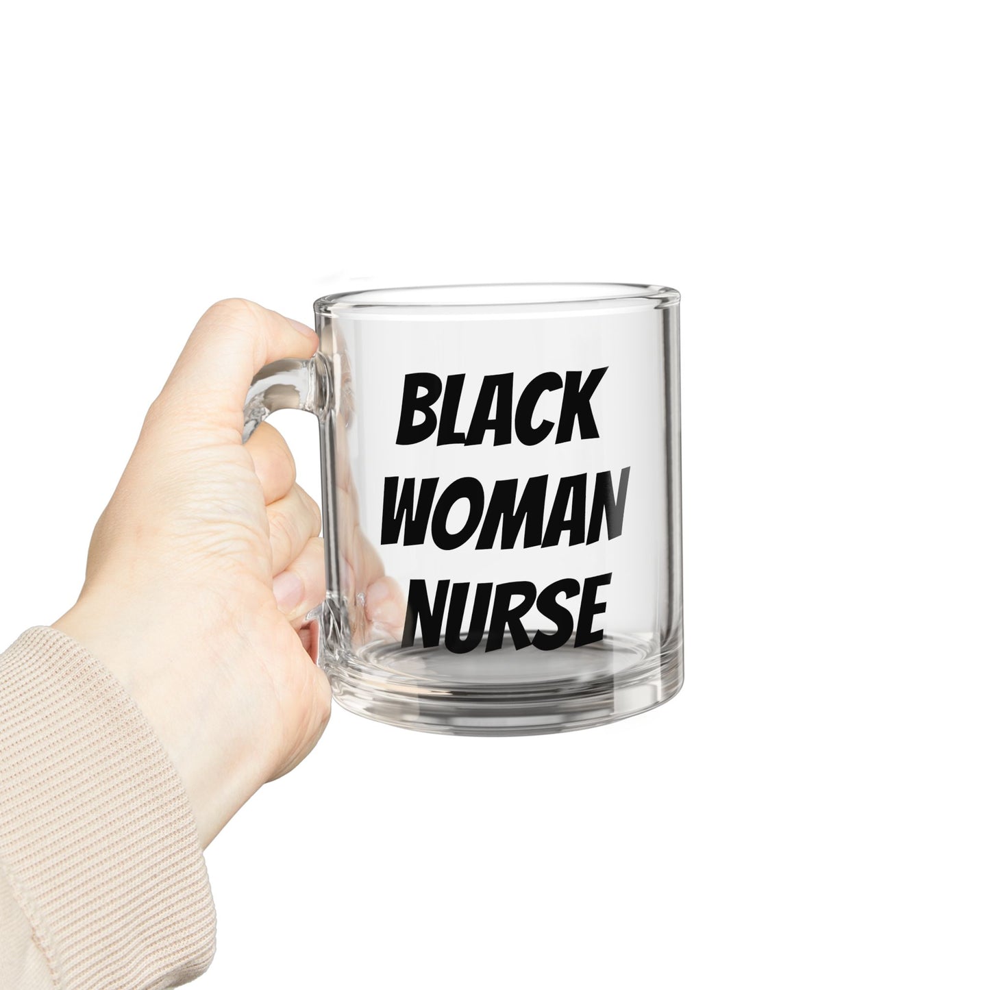 Black Woman Nurse Glass Mug — 10oz Clear Coffee Cup for Nurses, Gift for Black Female Nurses